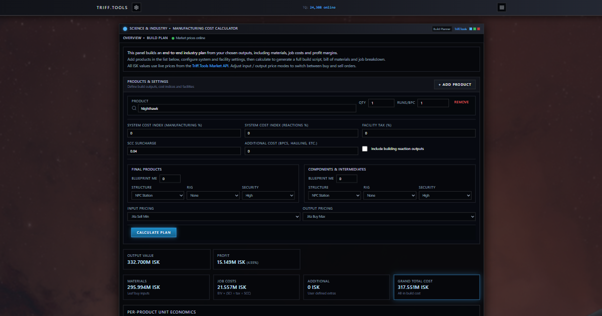 Triff EVE Industry Cost Calculator | Triff.Tools